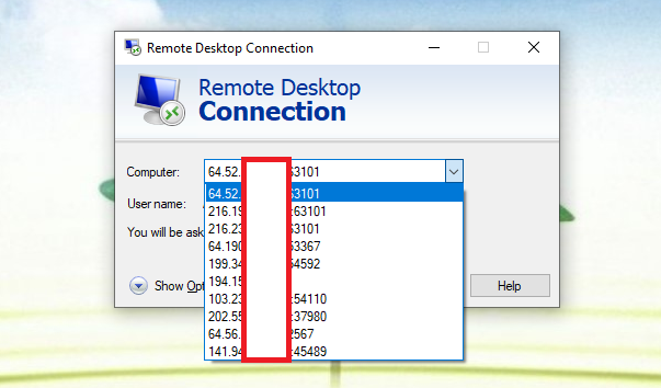 Xóa địa chỉ IP của VPS được lưu trên Remote Desktop Connection_1